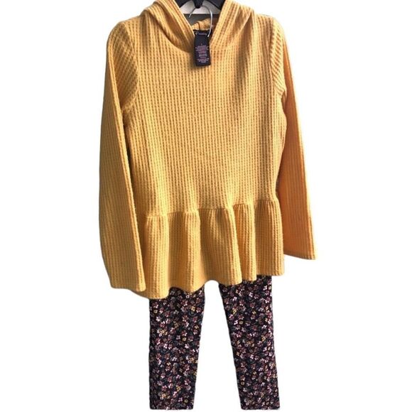 KIDS Xtraordinary (L) 2 Piece Gold Yellow Hooded Flowered Top With Blue … - Picture 1 of 4